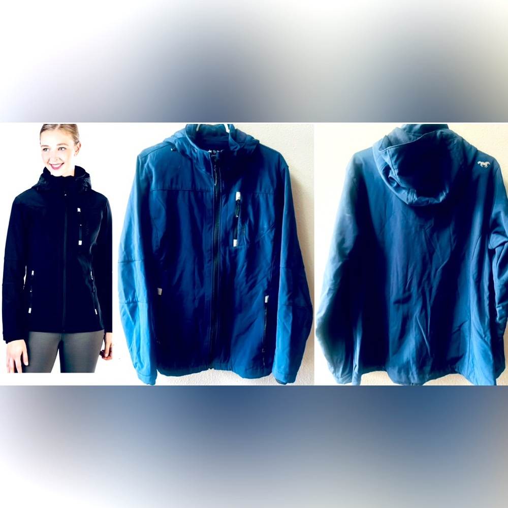 HKM SOFTSHELL SPORTS NAVY BLUE HOODED  RIDING JACKET WOMENS SIZE XL~NWT